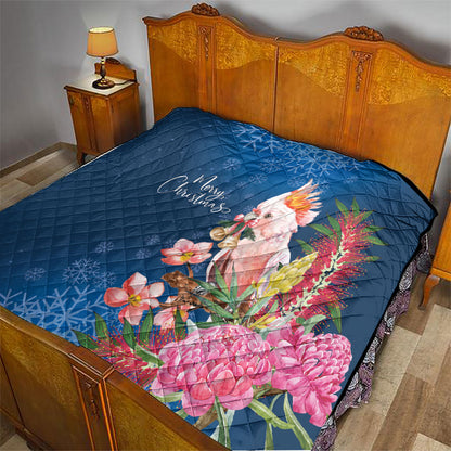 Australia Christmas Pink Cockatoo with Banksia Quilt Snowy Blue