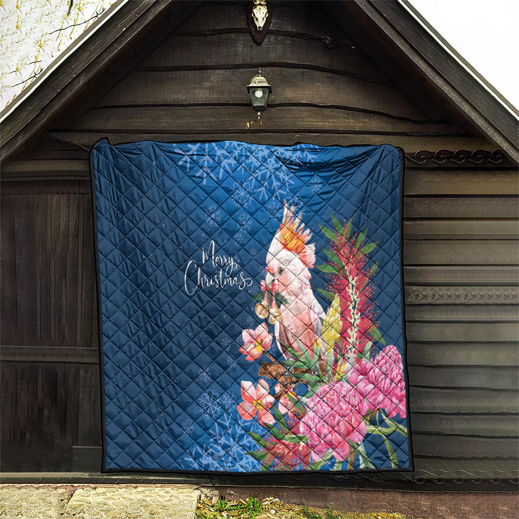 Australia Christmas Pink Cockatoo with Banksia Quilt Snowy Blue