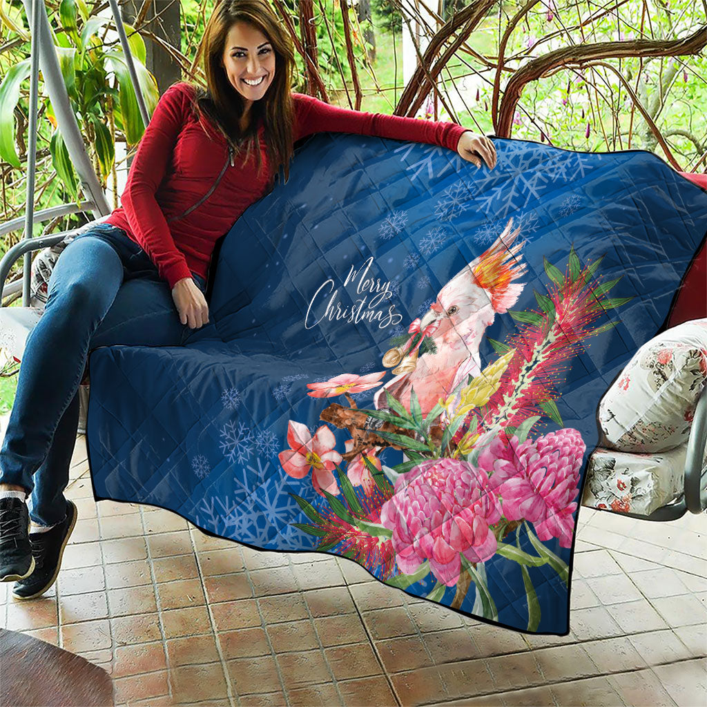 Australia Christmas Pink Cockatoo with Banksia Quilt Snowy Blue