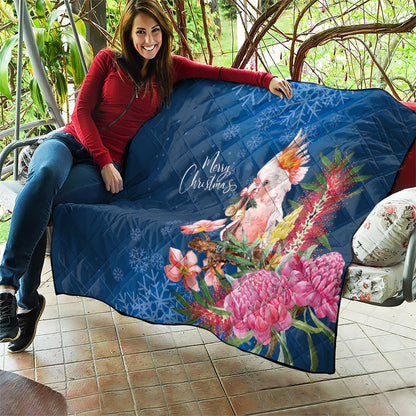 Australia Christmas Pink Cockatoo with Banksia Quilt Snowy Blue
