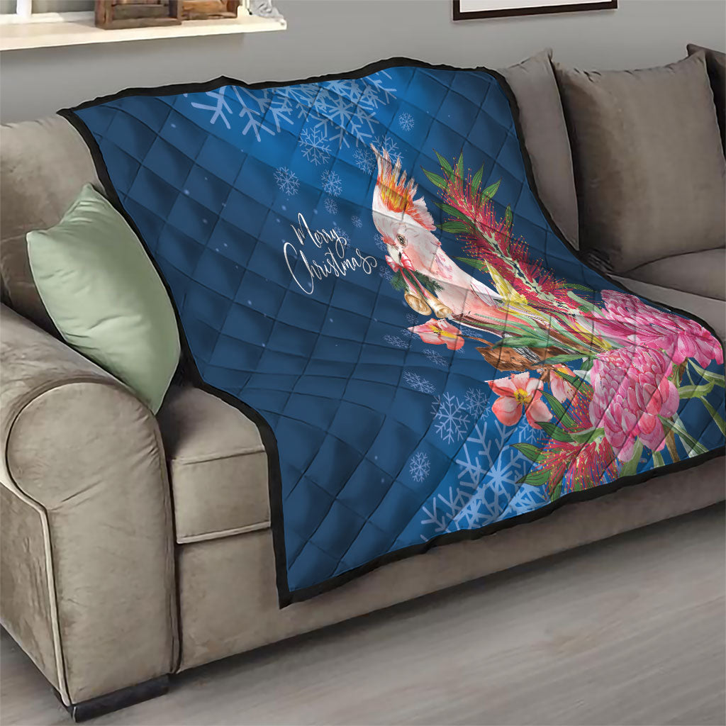 Australia Christmas Pink Cockatoo with Banksia Quilt Snowy Blue