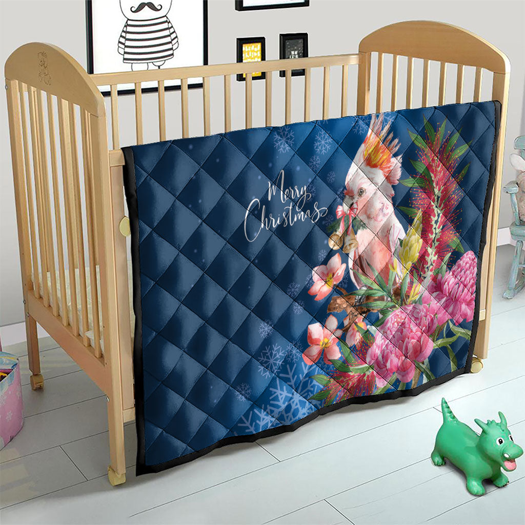 Australia Christmas Pink Cockatoo with Banksia Quilt Snowy Blue