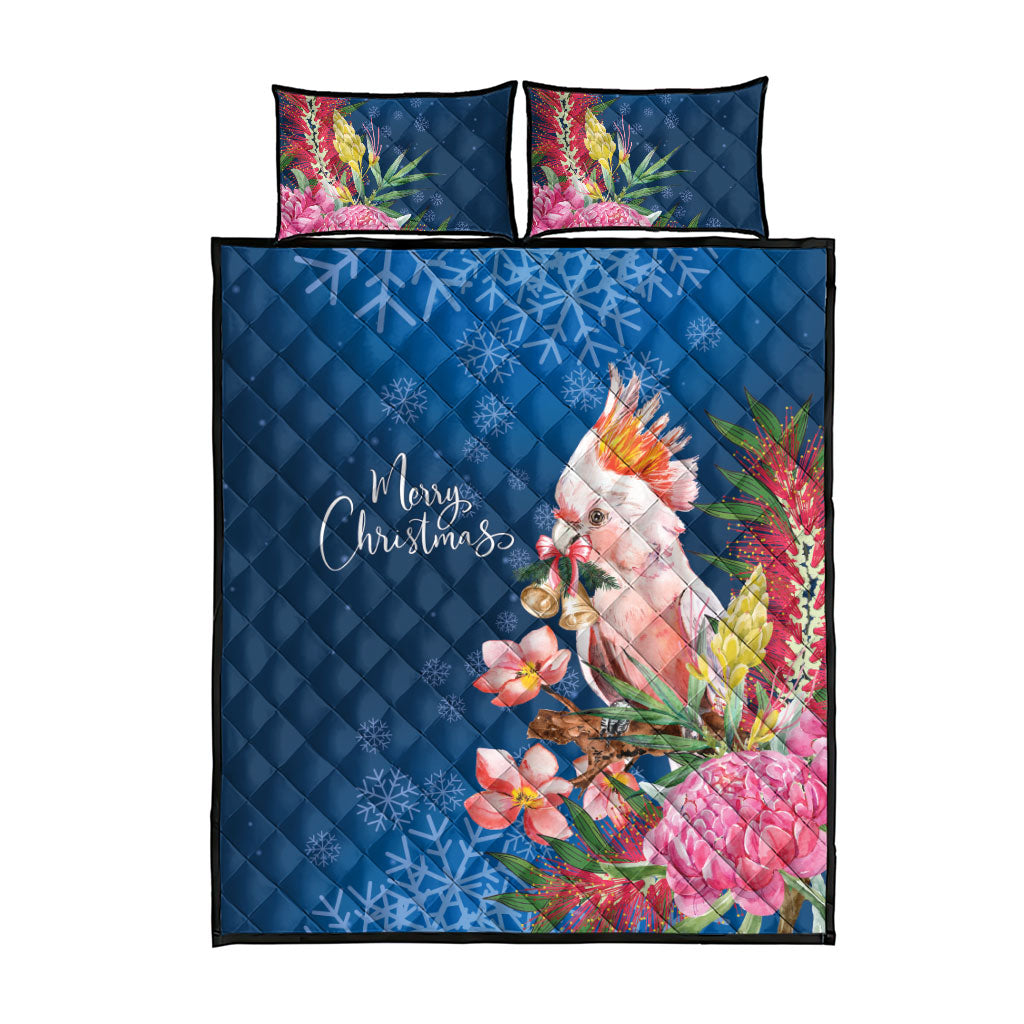 Australia Christmas Pink Cockatoo with Banksia Quilt Bed Set Snowy Blue