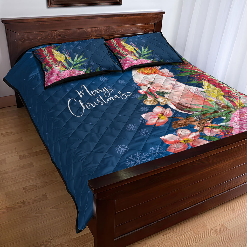 Australia Christmas Pink Cockatoo with Banksia Quilt Bed Set Snowy Blue