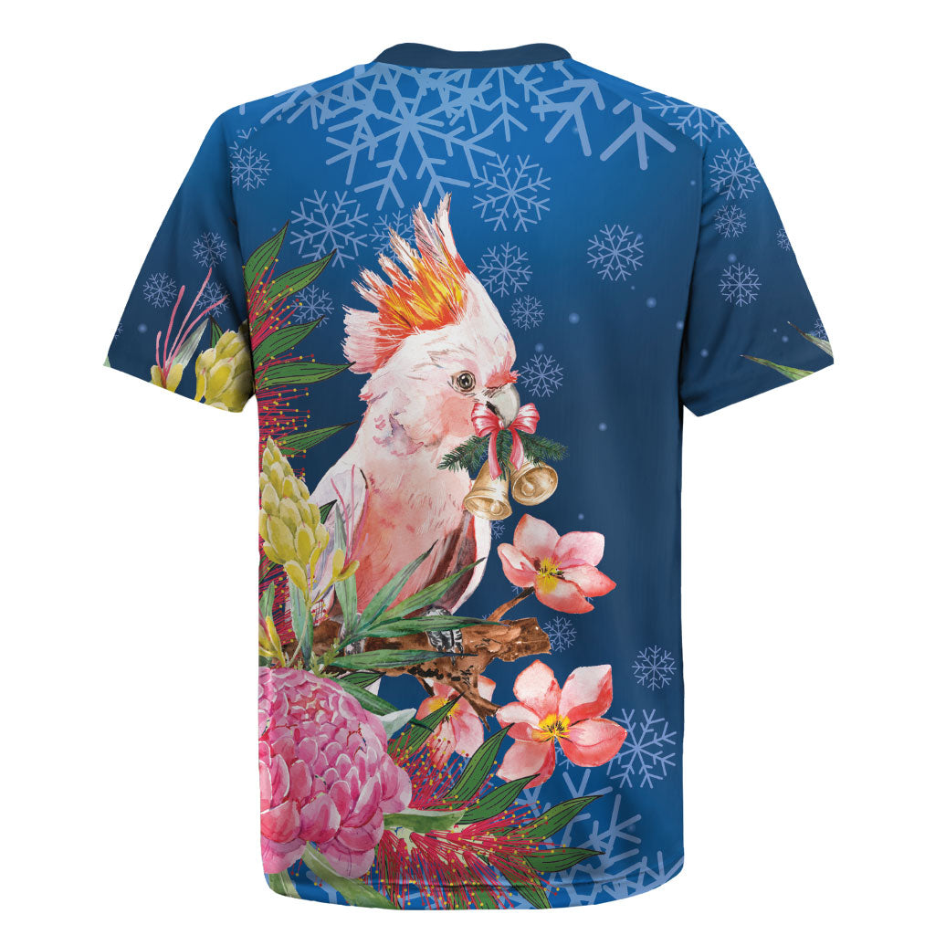 Australia Christmas Pink Cockatoo with Banksia Rugby Jersey Snowy Blue