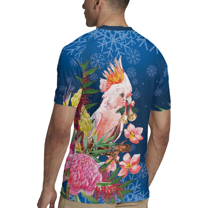Australia Christmas Pink Cockatoo with Banksia Rugby Jersey Snowy Blue