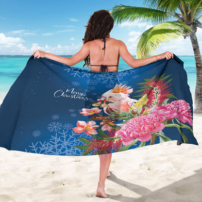 Australia Christmas Pink Cockatoo with Banksia Sarong Snowy Blue