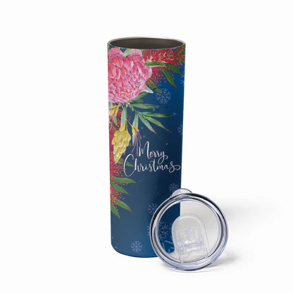 Australia Christmas Pink Cockatoo with Banksia Skinny Tumbler Snowy Blue