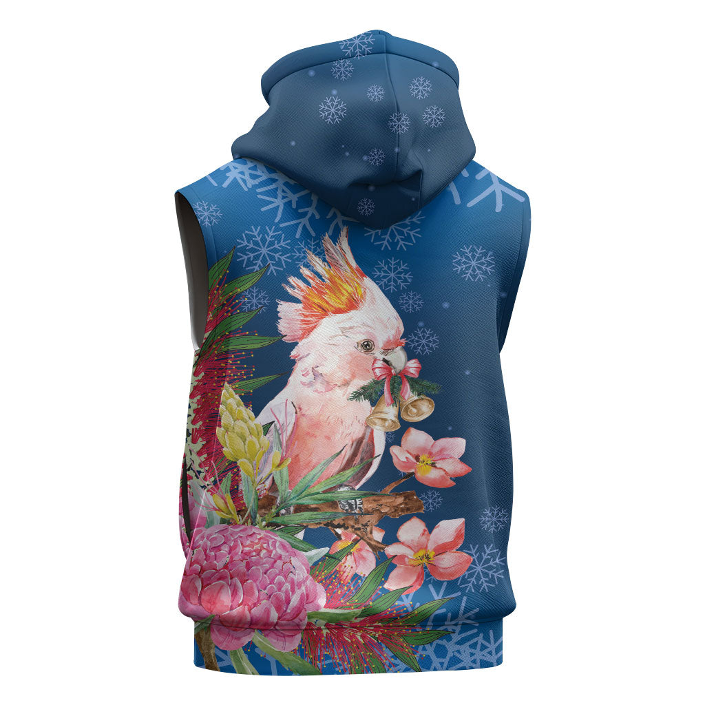 Australia Christmas Pink Cockatoo with Banksia Sleeveless Hoodie Snowy Blue