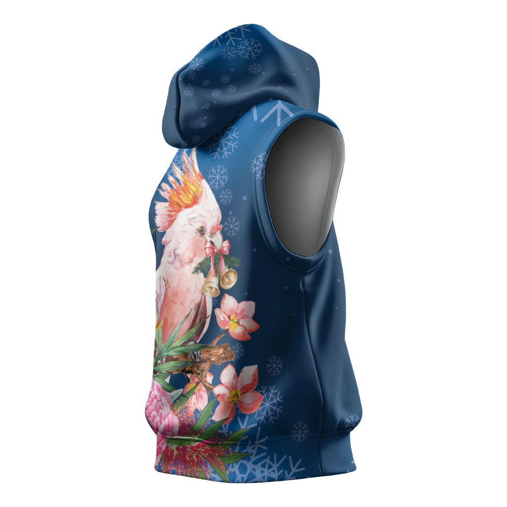 Australia Christmas Pink Cockatoo with Banksia Sleeveless Hoodie Snowy Blue