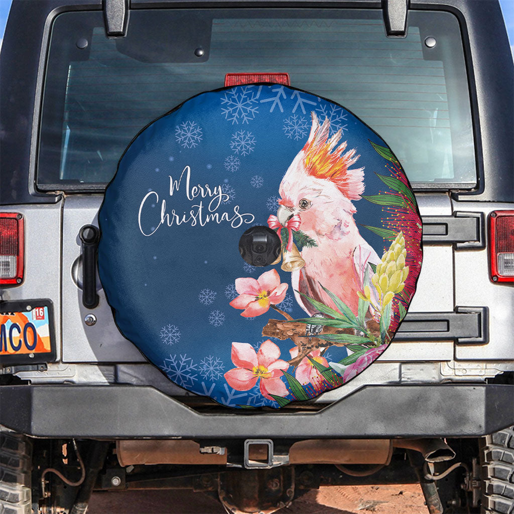 Australia Christmas Pink Cockatoo with Banksia Spare Tire Cover Snowy Blue