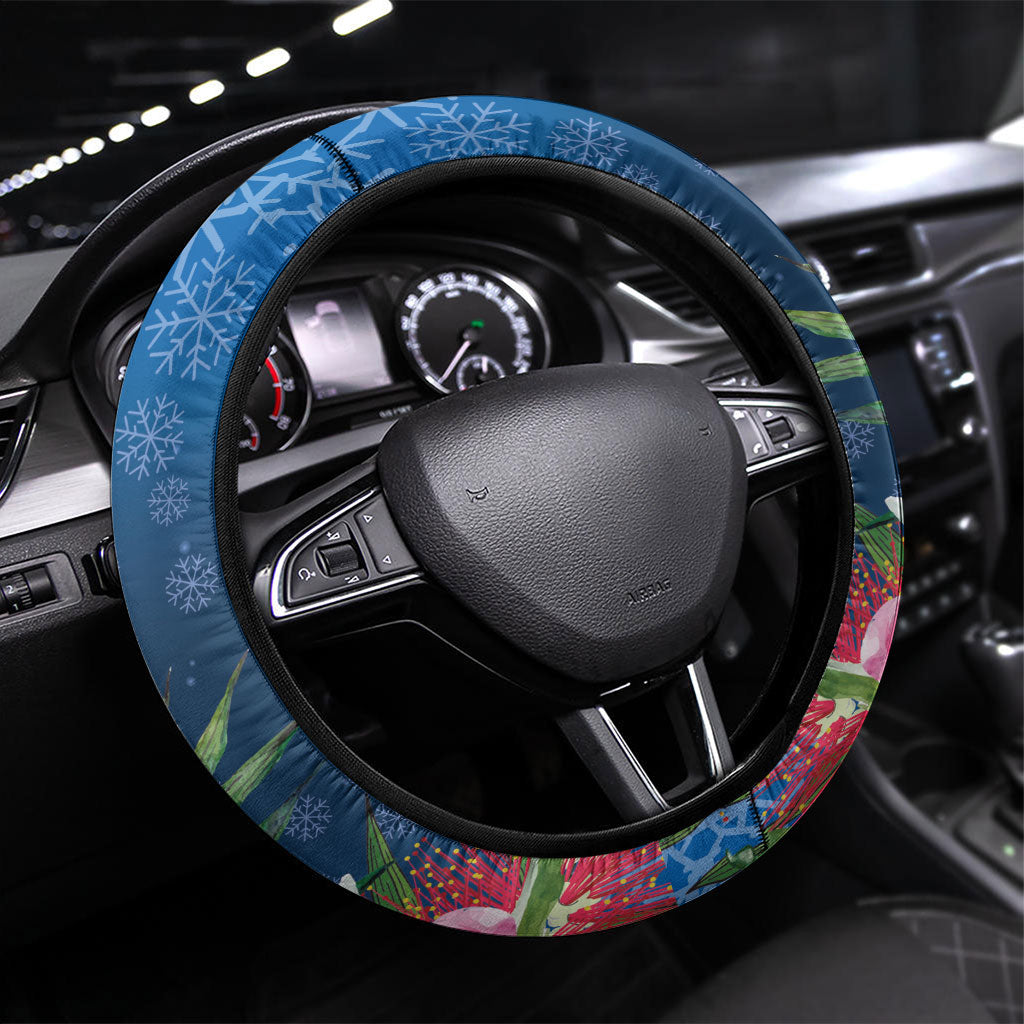 Australia Christmas Pink Cockatoo with Banksia Steering Wheel Cover Snowy Blue
