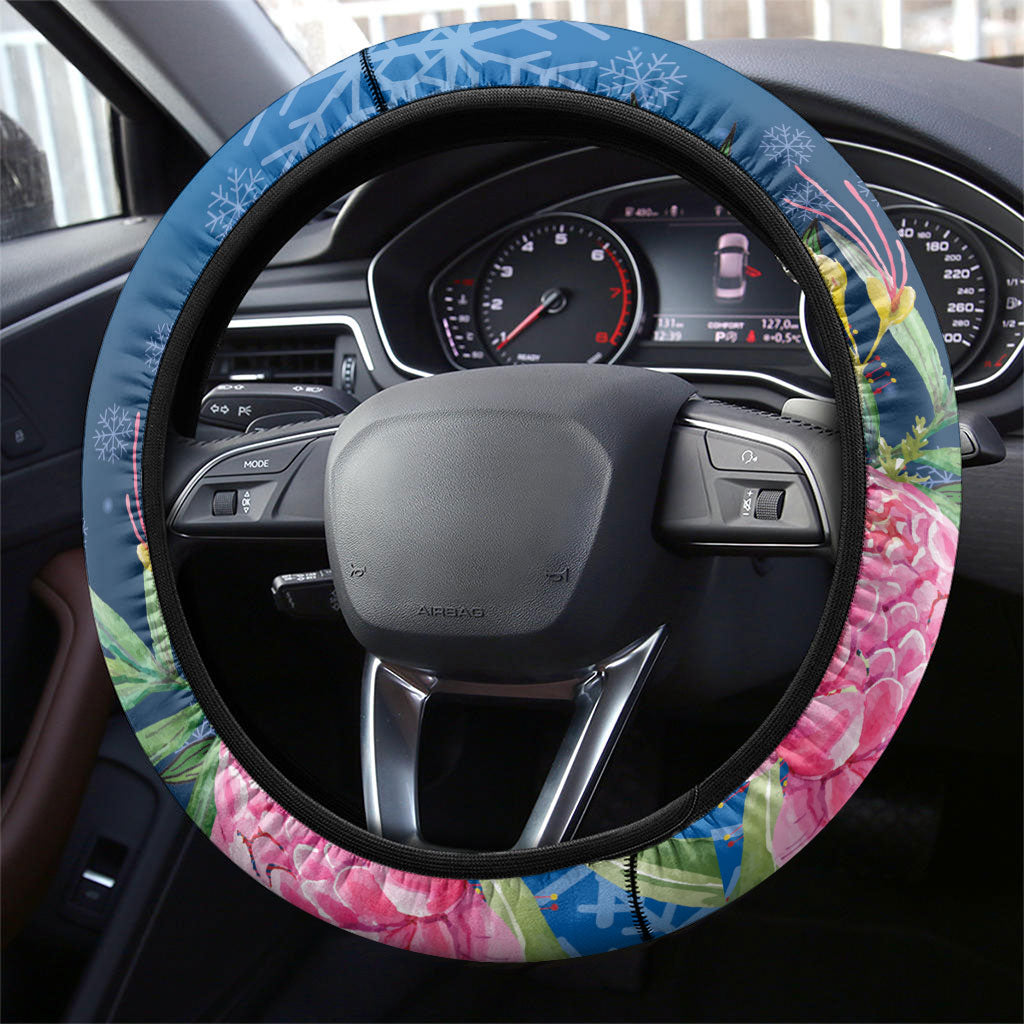 Australia Christmas Pink Cockatoo with Banksia Steering Wheel Cover Snowy Blue