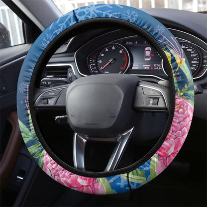 Australia Christmas Pink Cockatoo with Banksia Steering Wheel Cover Snowy Blue