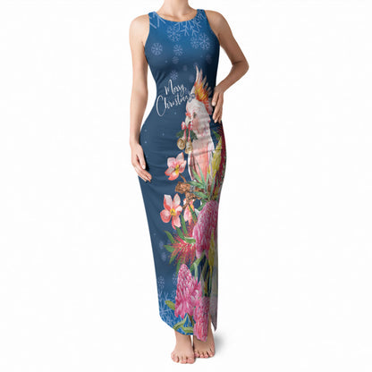 Australia Christmas Pink Cockatoo with Banksia Tank Maxi Dress Snowy Blue