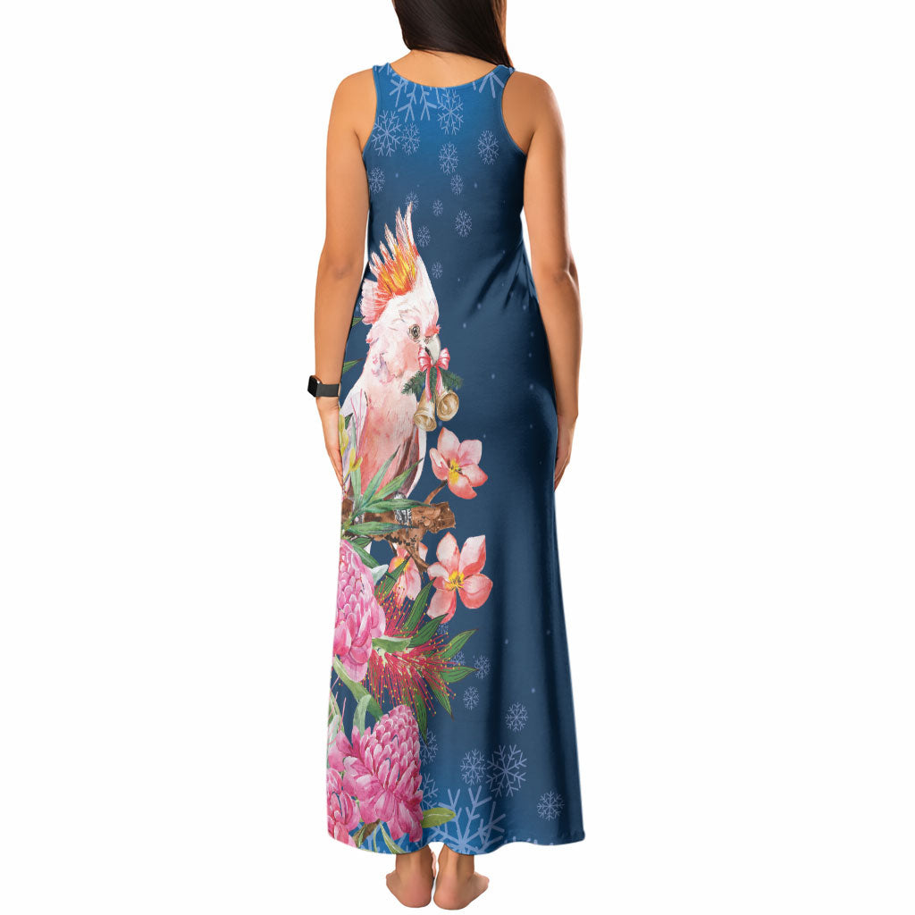 Australia Christmas Pink Cockatoo with Banksia Tank Maxi Dress Snowy Blue