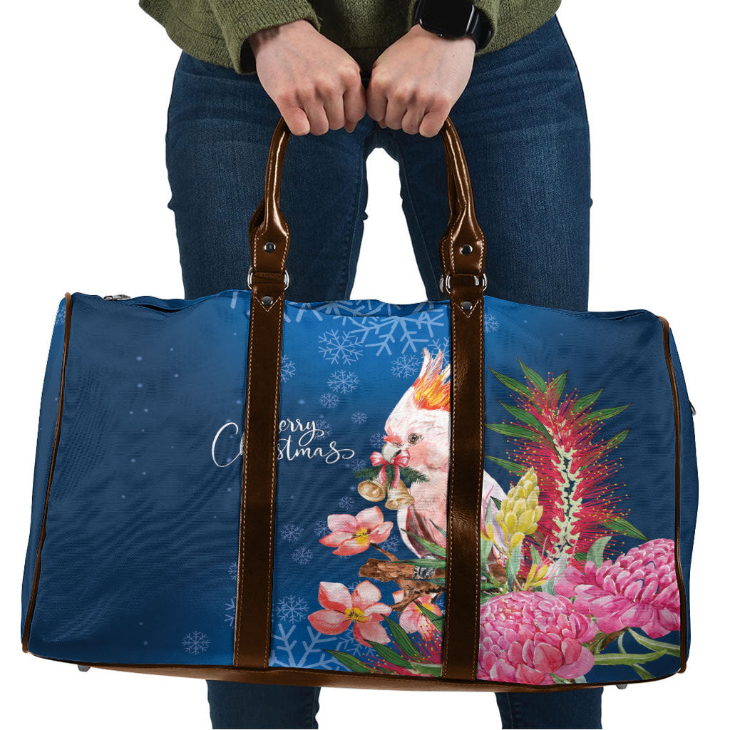 Australia Christmas Pink Cockatoo with Banksia Travel Bag Snowy Blue