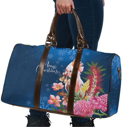 Australia Christmas Pink Cockatoo with Banksia Travel Bag Snowy Blue