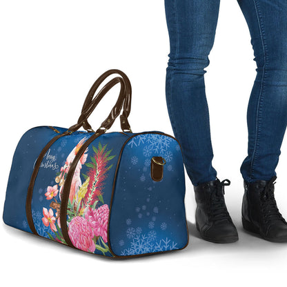 Australia Christmas Pink Cockatoo with Banksia Travel Bag Snowy Blue