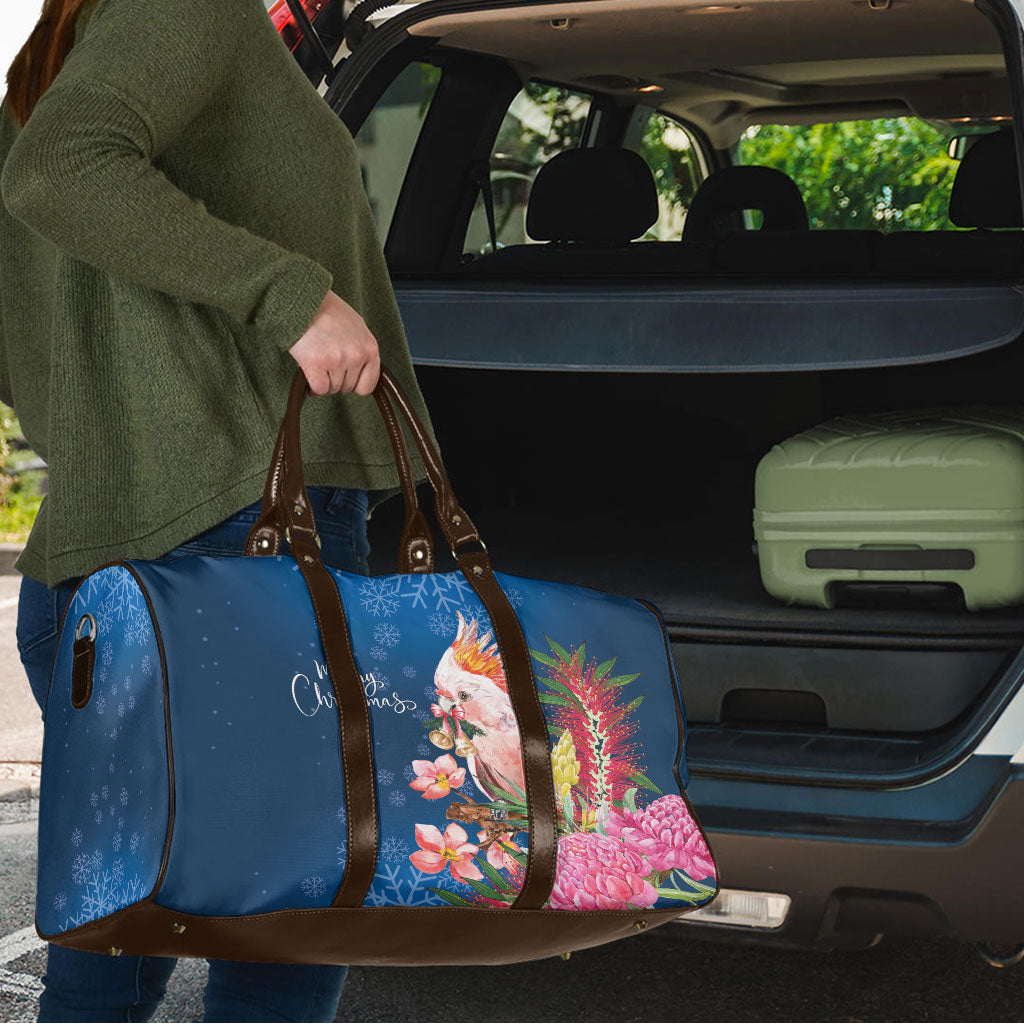 Australia Christmas Pink Cockatoo with Banksia Travel Bag Snowy Blue