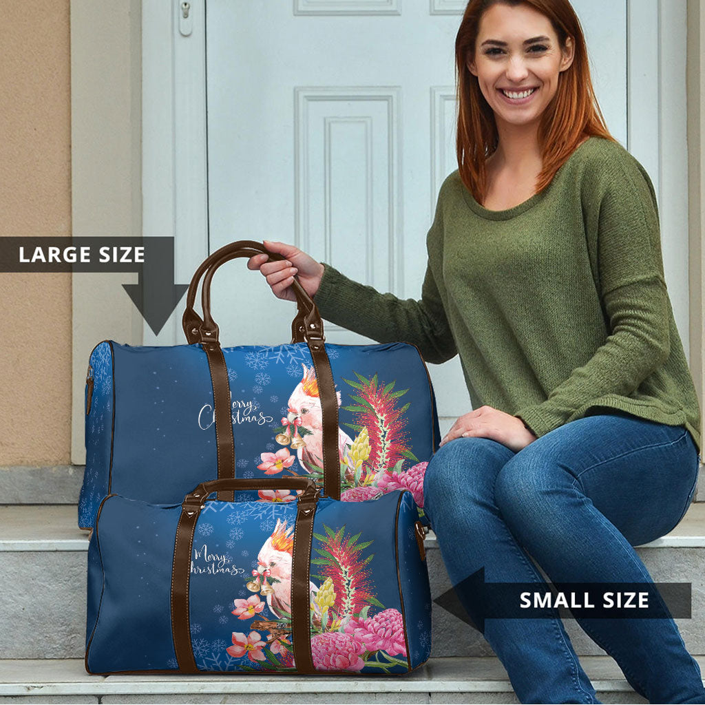 Australia Christmas Pink Cockatoo with Banksia Travel Bag Snowy Blue