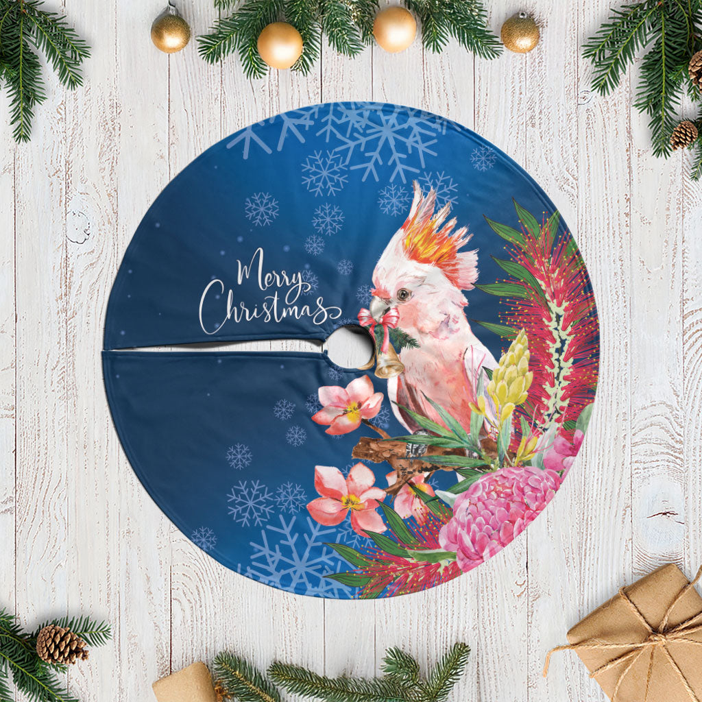 Australia Christmas Pink Cockatoo with Banksia Tree Skirt Snowy Blue