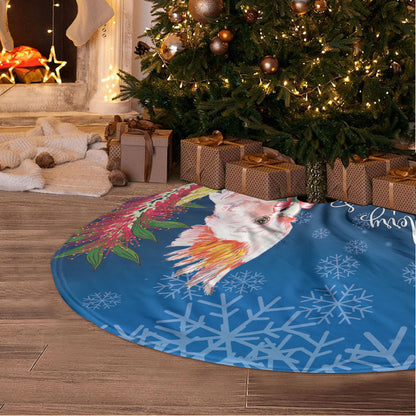 Australia Christmas Pink Cockatoo with Banksia Tree Skirt Snowy Blue