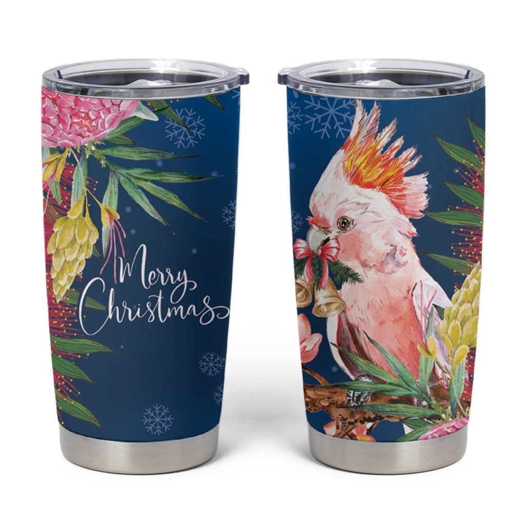 Australia Christmas Pink Cockatoo with Banksia Tumbler Cup Snowy Blue