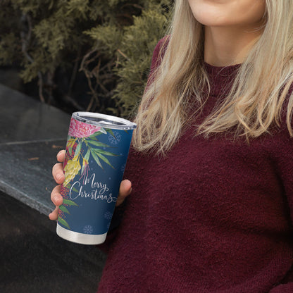 Australia Christmas Pink Cockatoo with Banksia Tumbler Cup Snowy Blue
