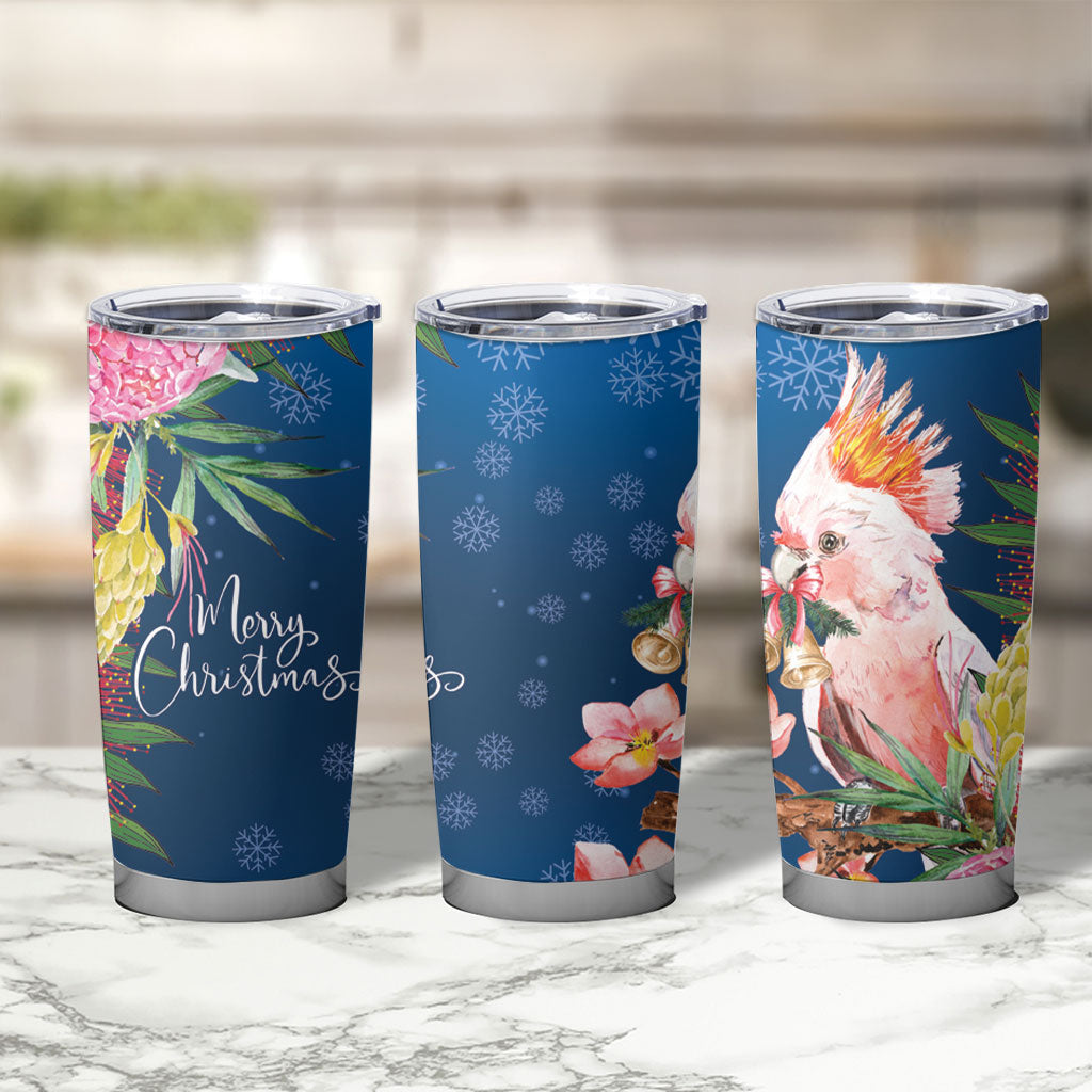 Australia Christmas Pink Cockatoo with Banksia Tumbler Cup Snowy Blue