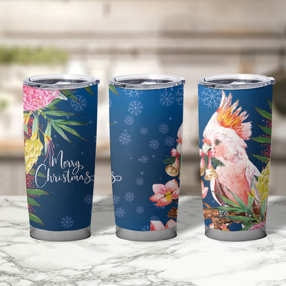 Australia Christmas Pink Cockatoo with Banksia Tumbler Cup Snowy Blue