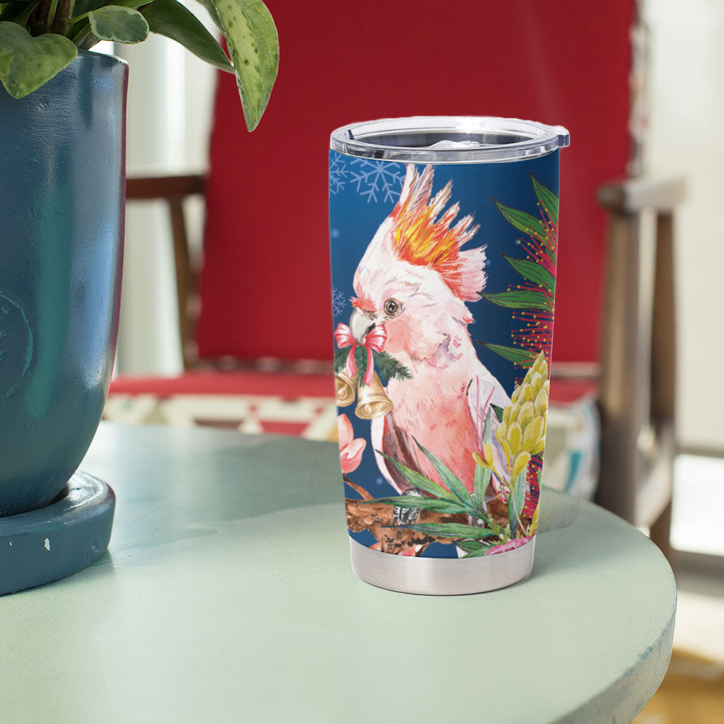 Australia Christmas Pink Cockatoo with Banksia Tumbler Cup Snowy Blue