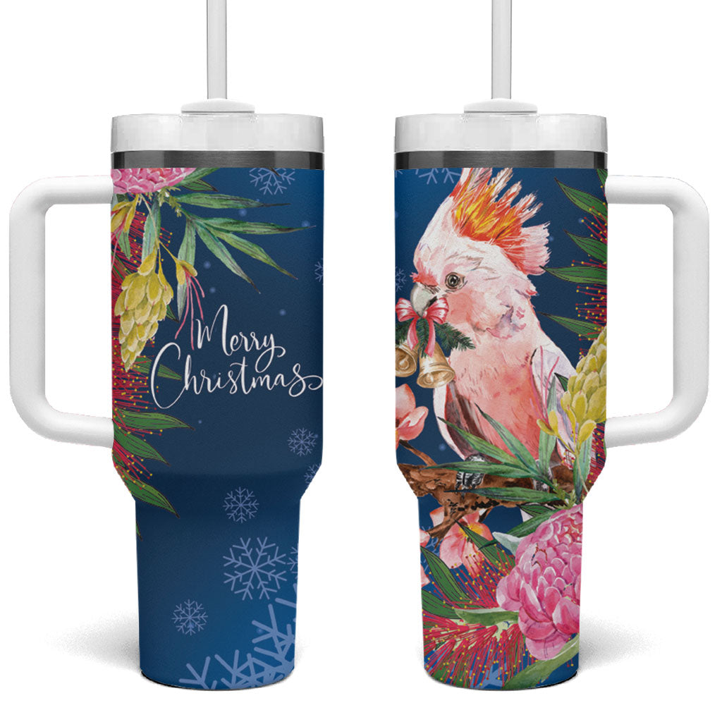 Australia Christmas Pink Cockatoo with Banksia Tumbler With Handle Snowy Blue