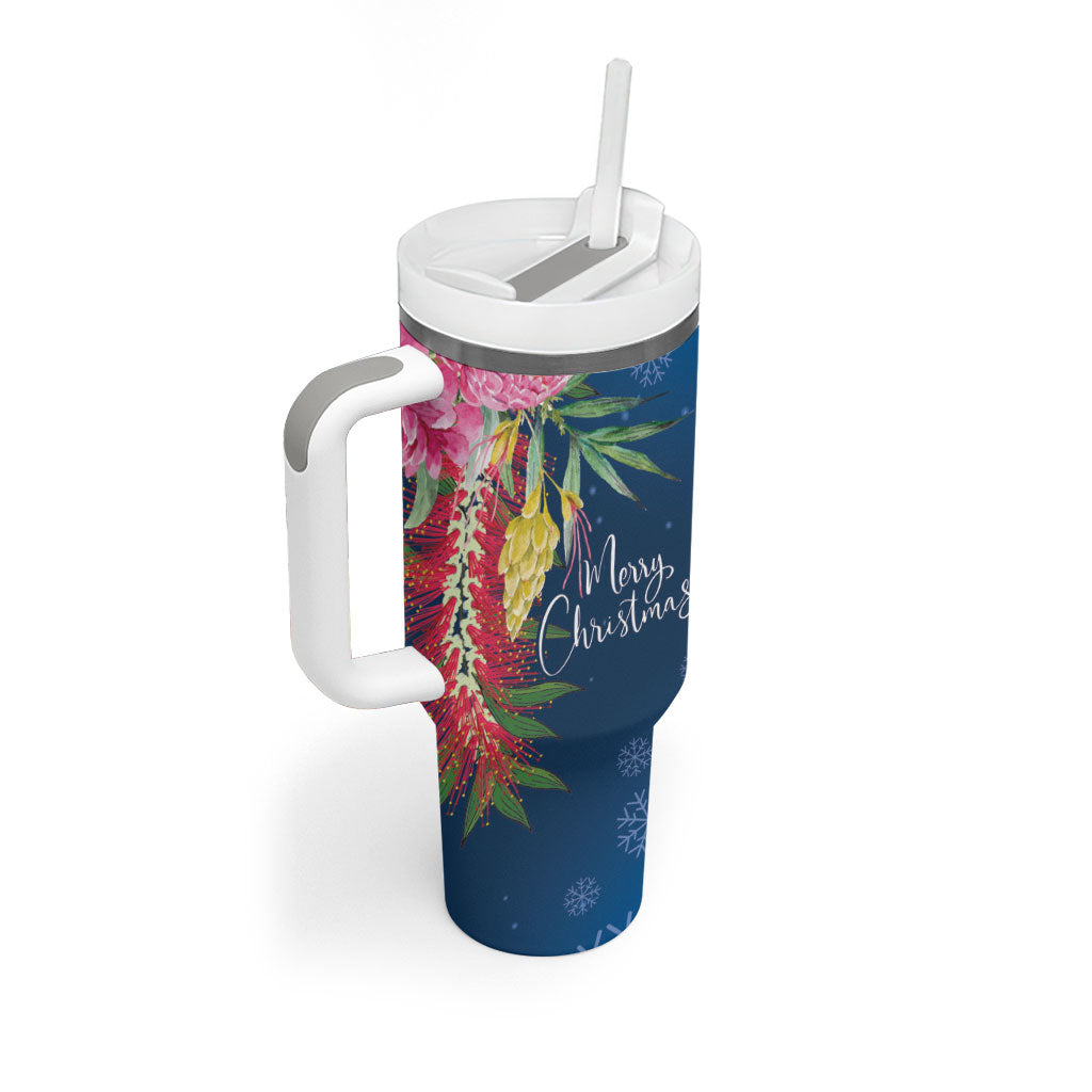 Australia Christmas Pink Cockatoo with Banksia Tumbler With Handle Snowy Blue