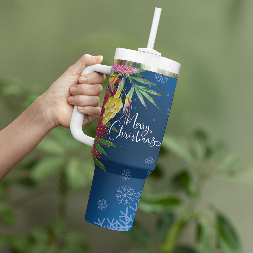Australia Christmas Pink Cockatoo with Banksia Tumbler With Handle Snowy Blue
