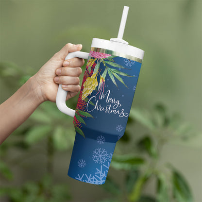Australia Christmas Pink Cockatoo with Banksia Tumbler With Handle Snowy Blue