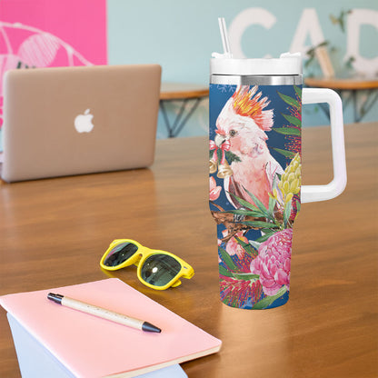 Australia Christmas Pink Cockatoo with Banksia Tumbler With Handle Snowy Blue