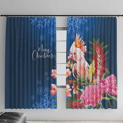 Australia Christmas Pink Cockatoo with Banksia Window Curtain Snowy Blue