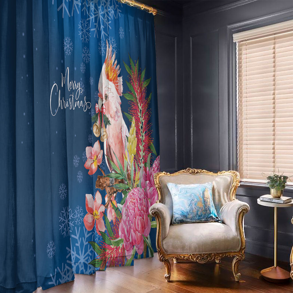 Australia Christmas Pink Cockatoo with Banksia Window Curtain Snowy Blue