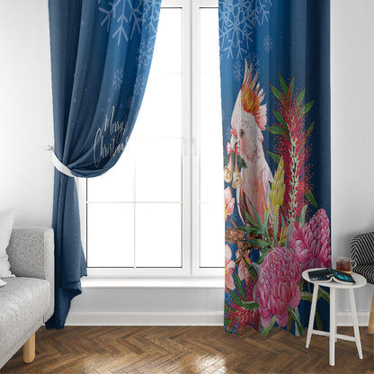 Australia Christmas Pink Cockatoo with Banksia Window Curtain Snowy Blue