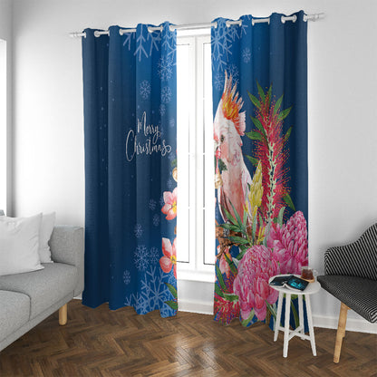 Australia Christmas Pink Cockatoo with Banksia Window Curtain Snowy Blue