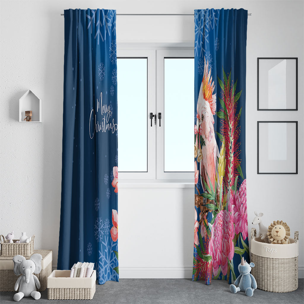 Australia Christmas Pink Cockatoo with Banksia Window Curtain Snowy Blue