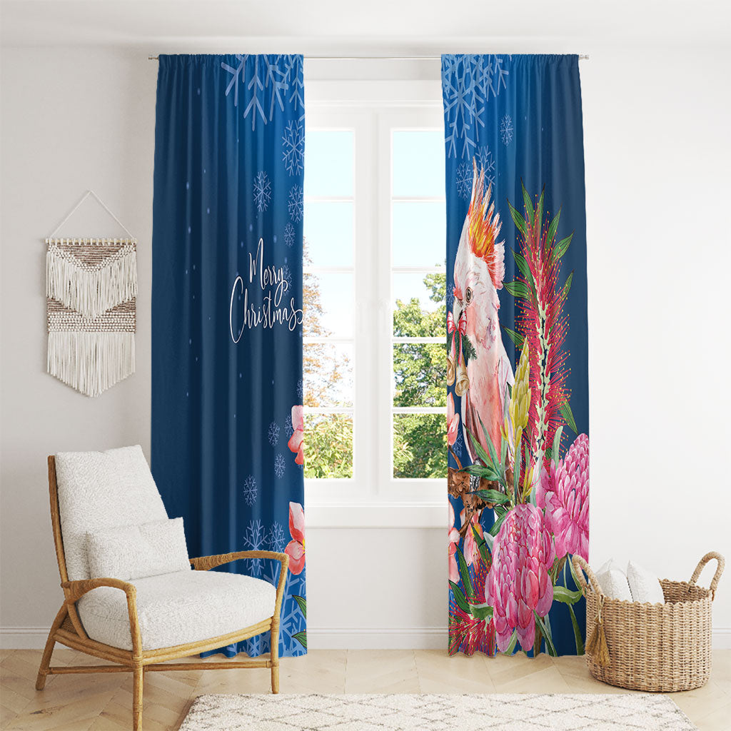 Australia Christmas Pink Cockatoo with Banksia Window Curtain Snowy Blue