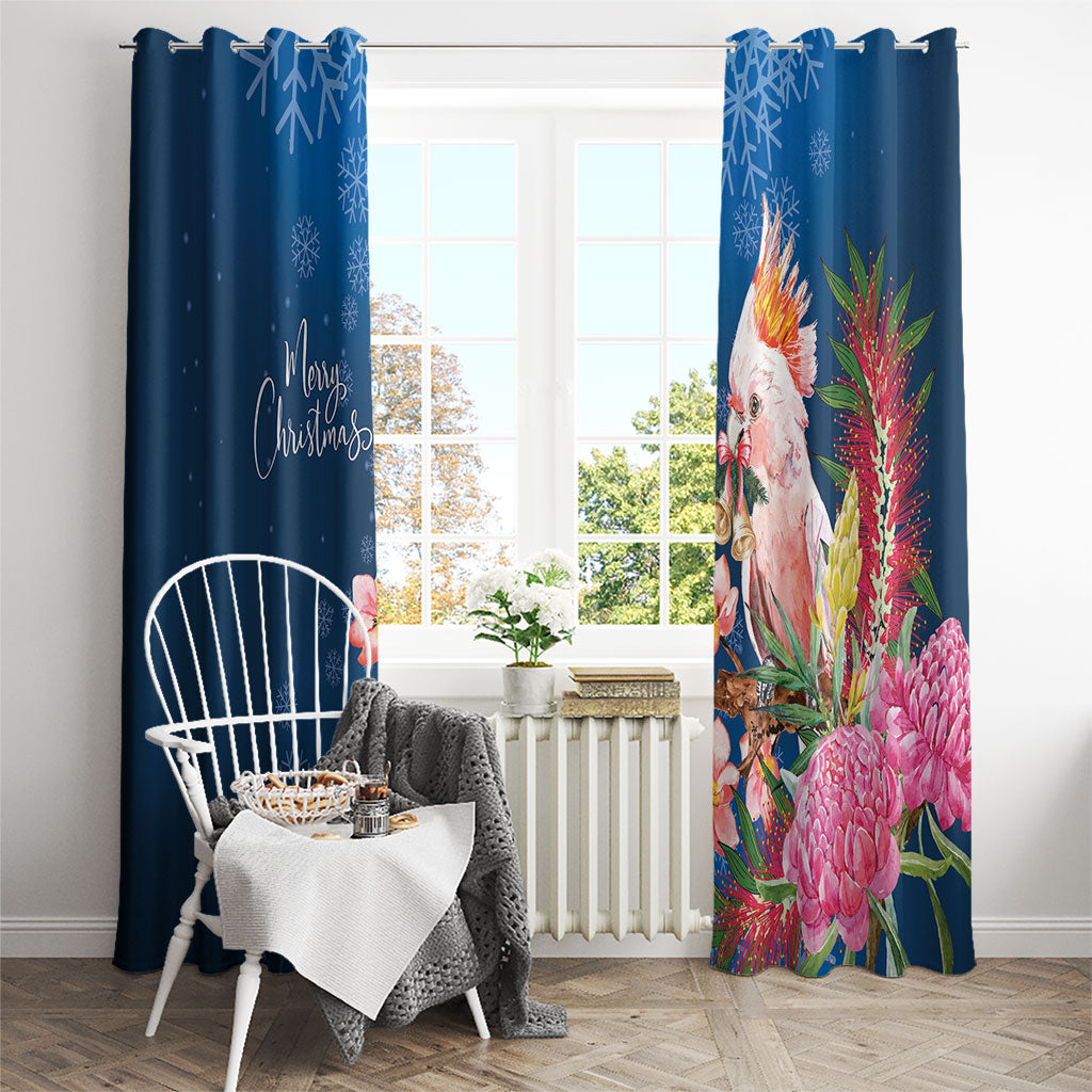 Australia Christmas Pink Cockatoo with Banksia Window Curtain Snowy Blue