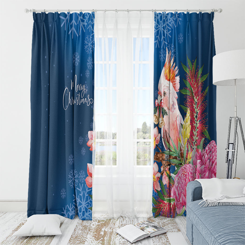 Australia Christmas Pink Cockatoo with Banksia Window Curtain Snowy Blue