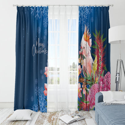 Australia Christmas Pink Cockatoo with Banksia Window Curtain Snowy Blue