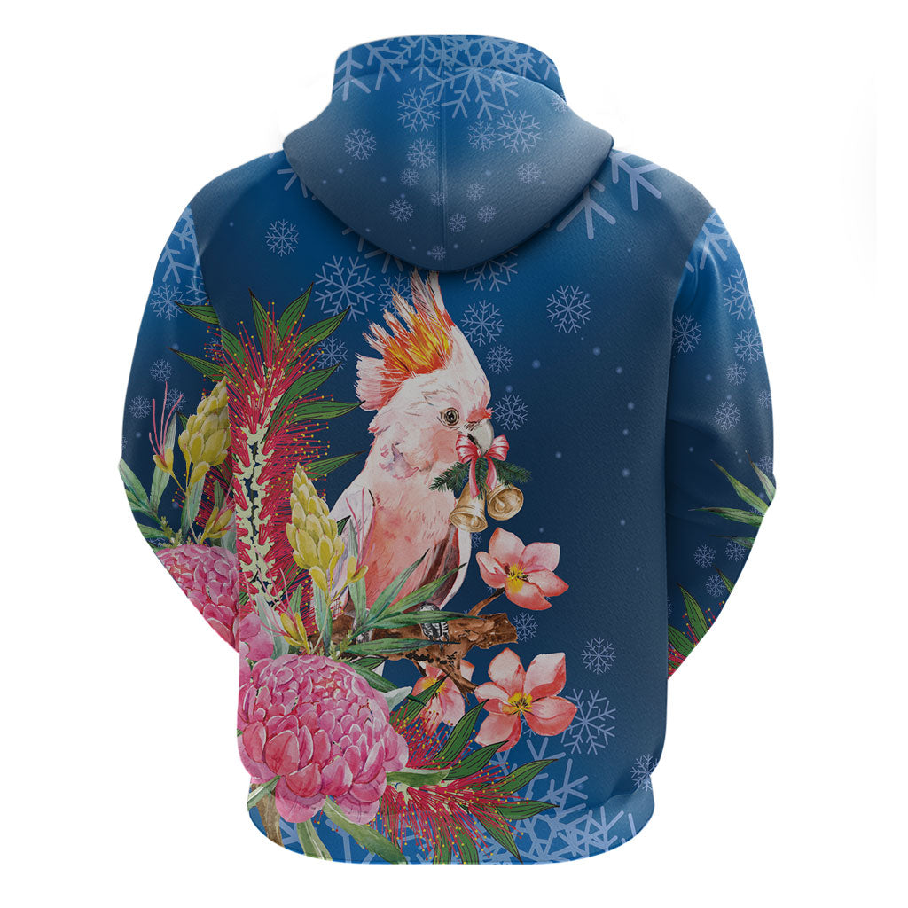 Australia Christmas Pink Cockatoo with Banksia Zip Hoodie Snowy Blue