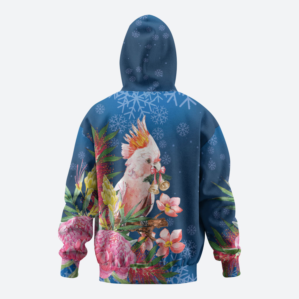 Australia Christmas Pink Cockatoo with Banksia Zip Hoodie Snowy Blue