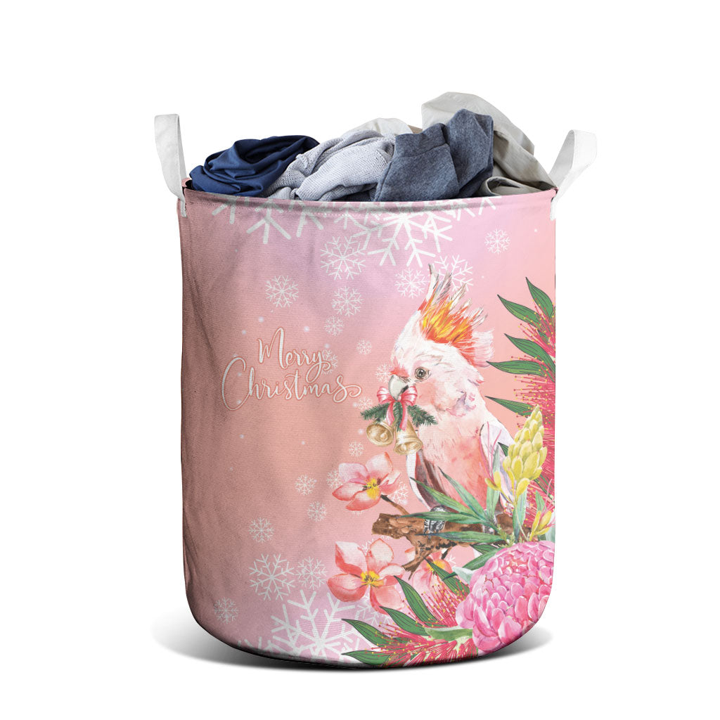 Australia Christmas Pink Cockatoo with Banksia Laundry Basket Coral Pink