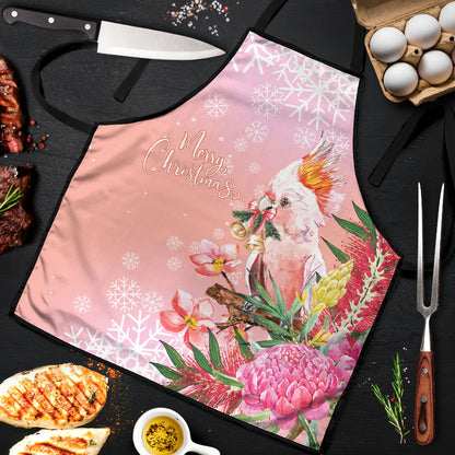 Australia Christmas Pink Cockatoo with Banksia Apron Coral Pink